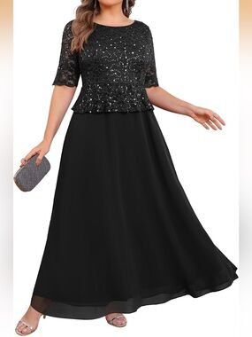 Talesia Size 18W Sequin Lace Mother of The Bride Maxi Dress Women